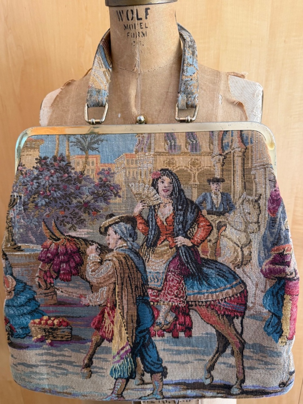 Unusual 1950s Large Stunning Tapestry with Fabric Handle Handbag - SALE